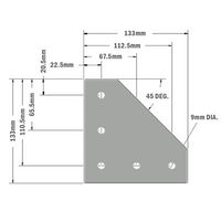 41-150-1SS MODULAR SOLUTIONS TIE PLATE 135MM X 135MM ANGLED WITH S.S.HARDWARE CONNECT PROFILE AT RIGHT ANGLE